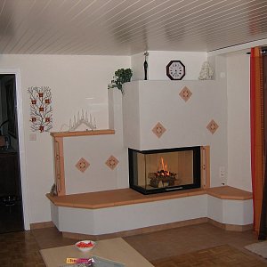 Cheminée P2 Links mit Terracotta Kacheln